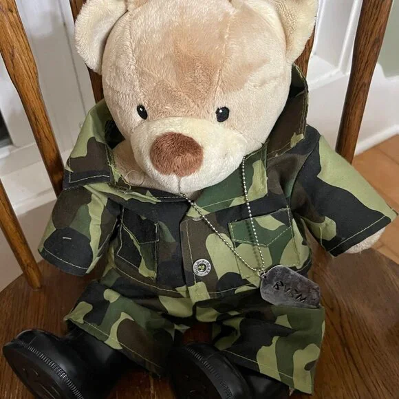 Build A Bear Military Teddy Bear Plush w/ Camo Outfit, Boots, Dog tags  Uniform